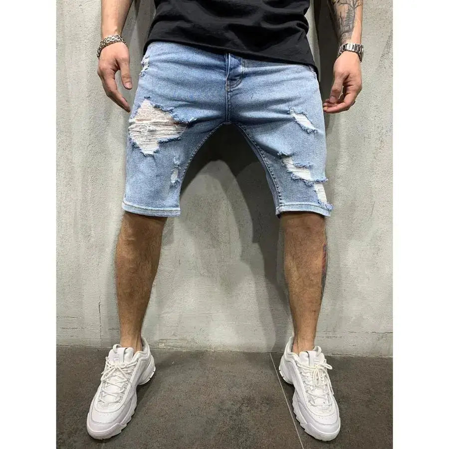 Slim Fit Men's Ripped Denim Shorts
