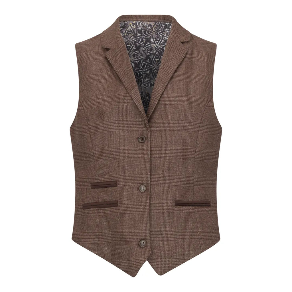 TPW50 - Women's Brown 3 Piece Prince Of Wales Check Suit