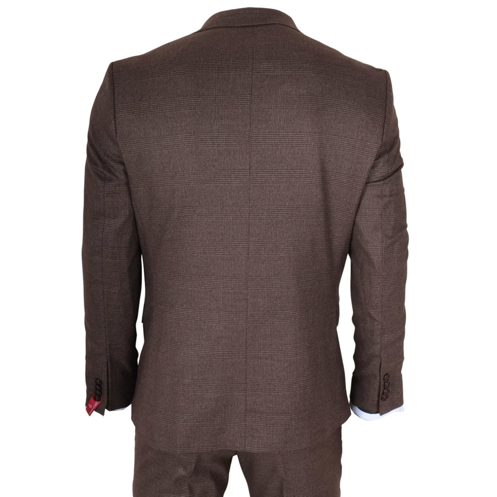 TP-50 - Men's Brown 3 Piece Prince Of Wales Check Suit