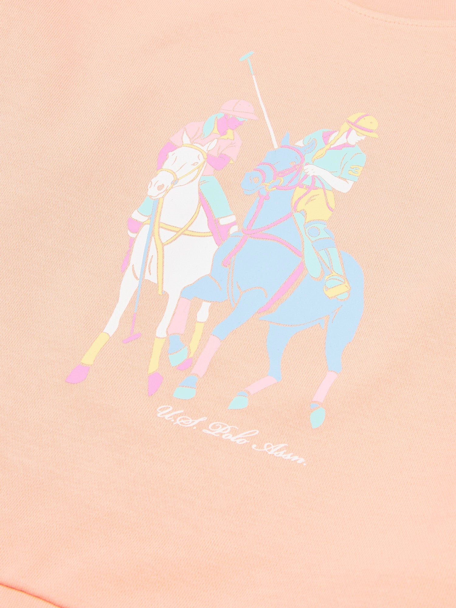 Girls Double Horsemen Puff Sleeve Sweat in Peach Nectar