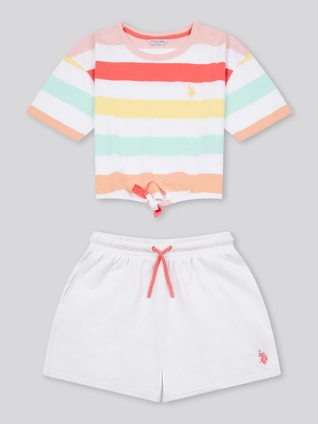 Girls Stripe T-Shirt & Short Set in Bright White