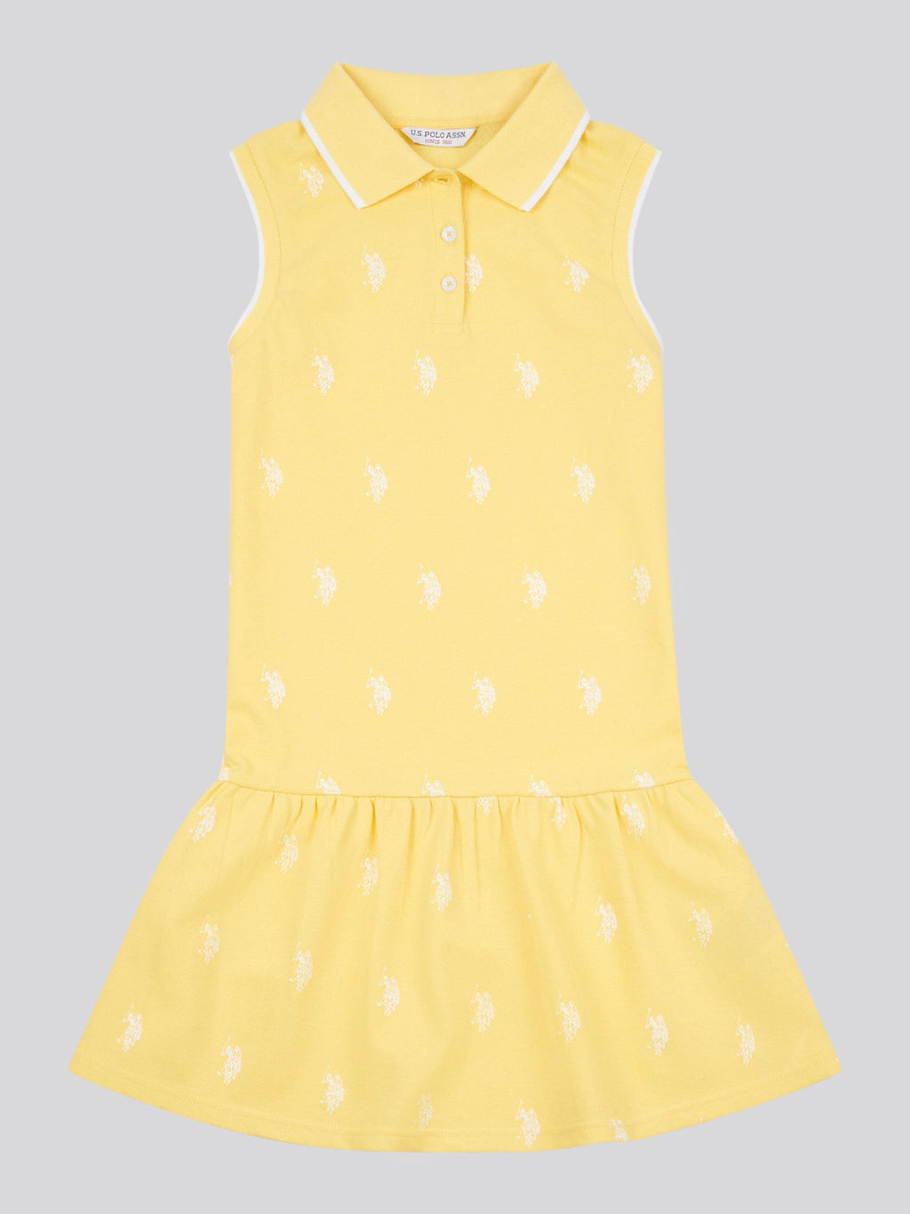 Girls Double Horsemen Print Polo Dress in Sunshine