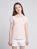 Girls Cap Sleeve Stripe Polo Shirt in Crystal Rose