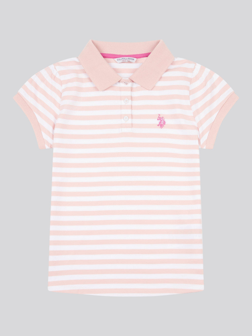 Girls Cap Sleeve Stripe Polo Shirt in Crystal Rose