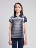 Girls Cap Sleeve Stripe Polo Shirt in Navy Iris