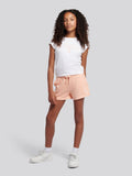 Girls Script Graphic T-Shirt & Sweat Short Set in Peach Nectar