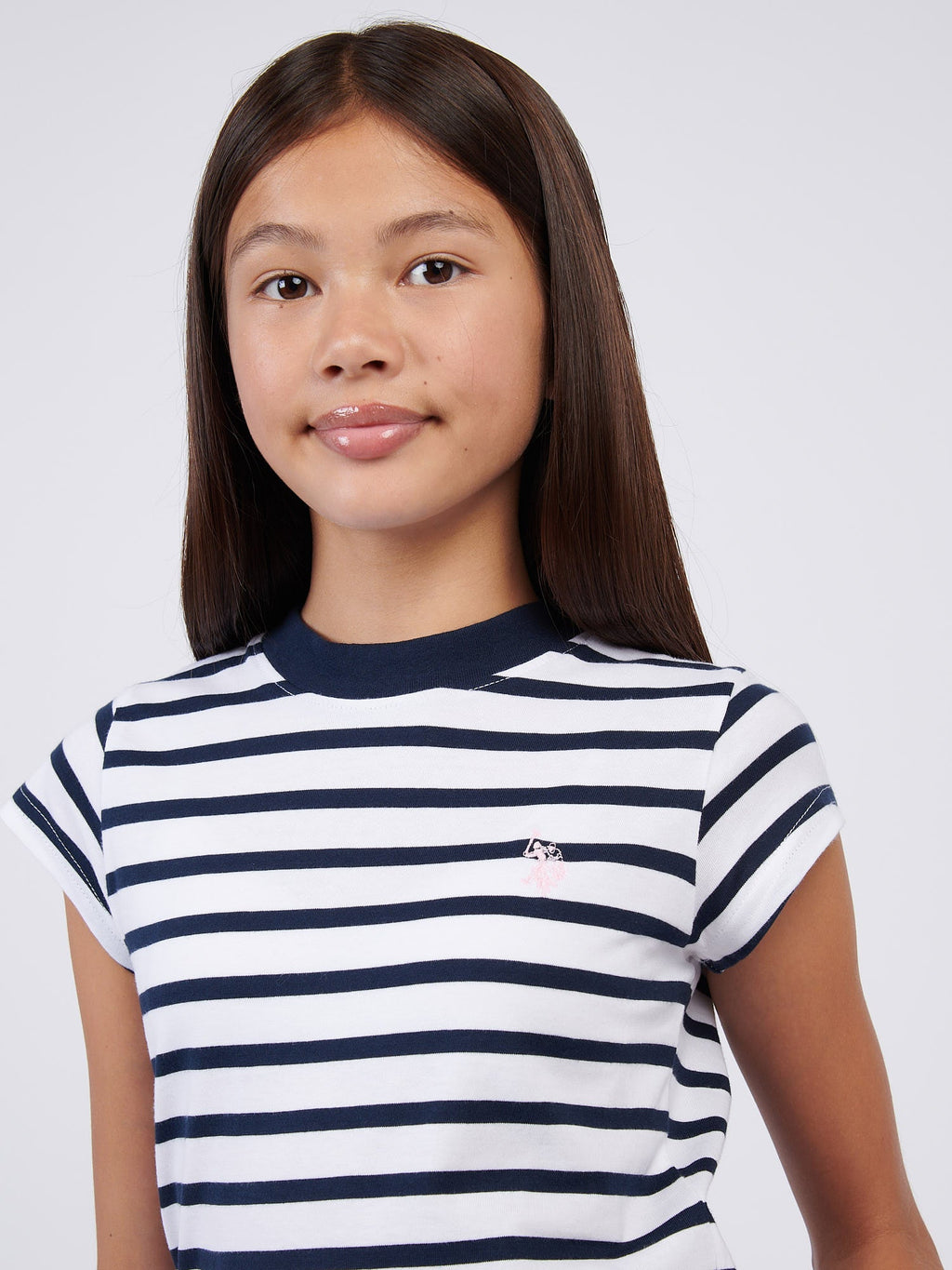 Girls Stripe Cap Sleeve T-Shirt in Navy Iris