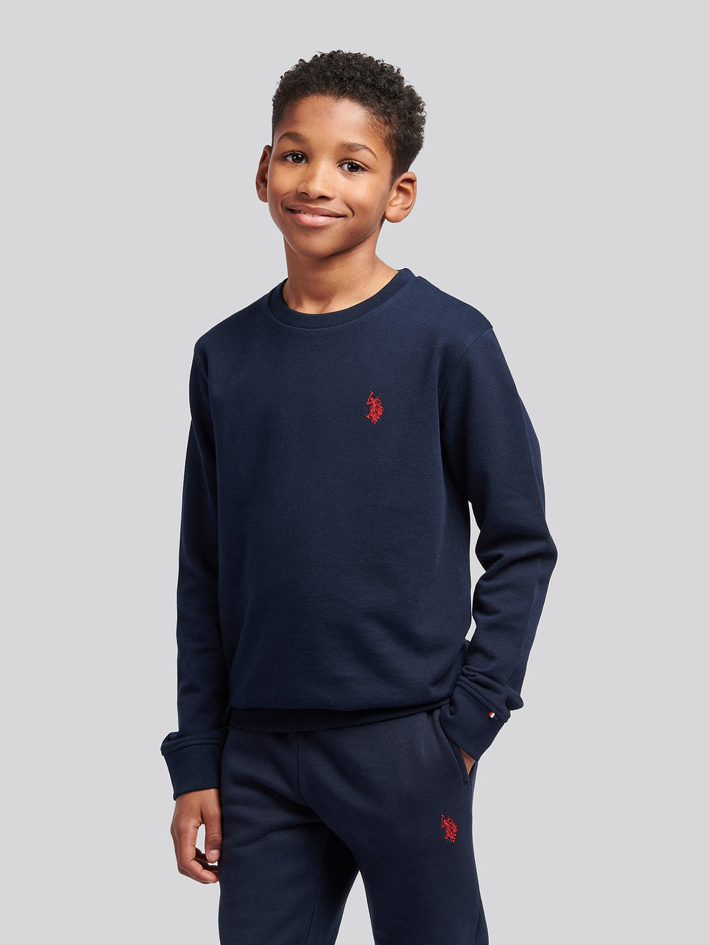 Boys Double Horsemen Crew in Dark Sapphire Navy / Haute Red DHM