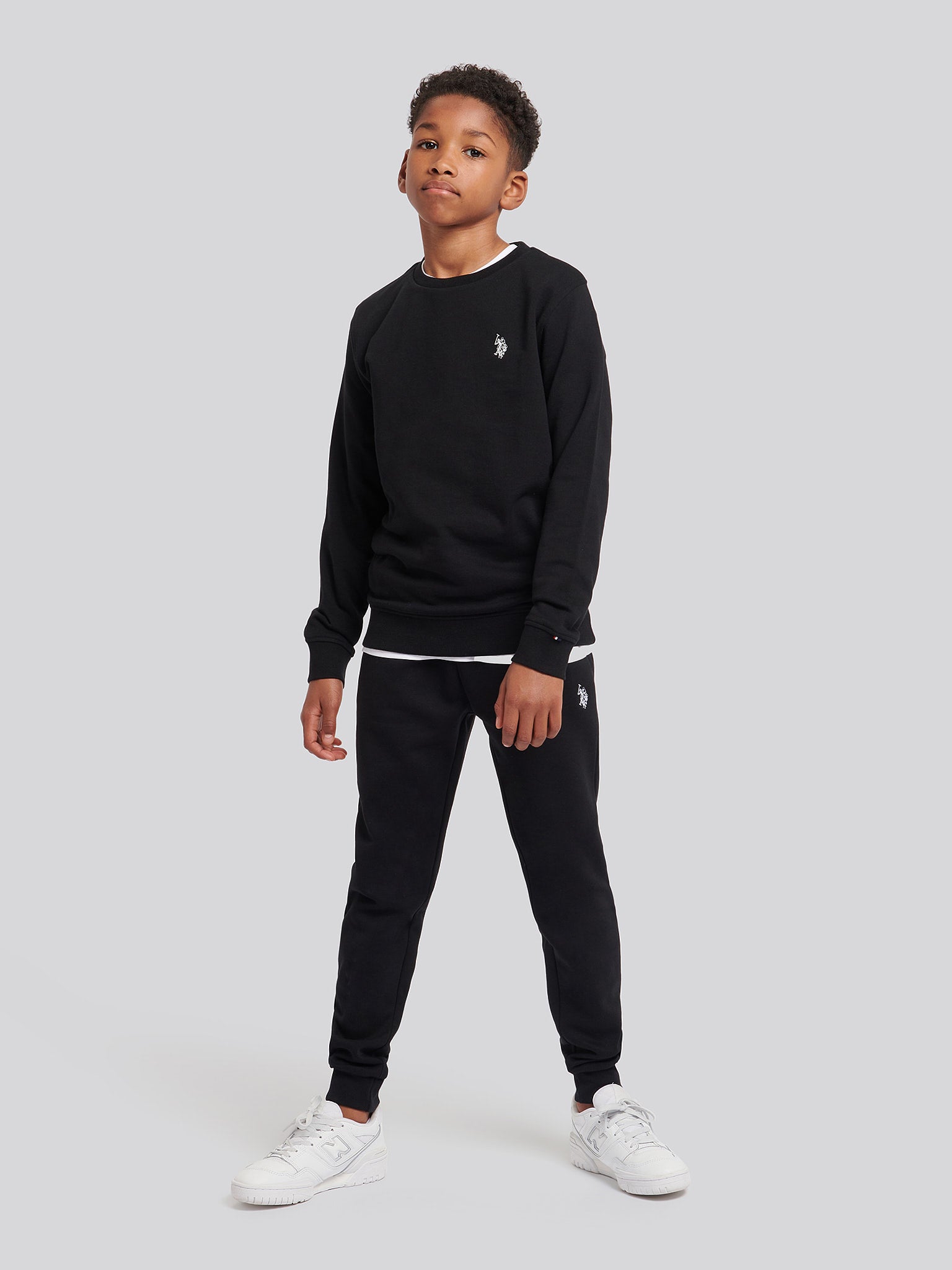 Boys Double Horsemen Crew in Black Bright White DHM