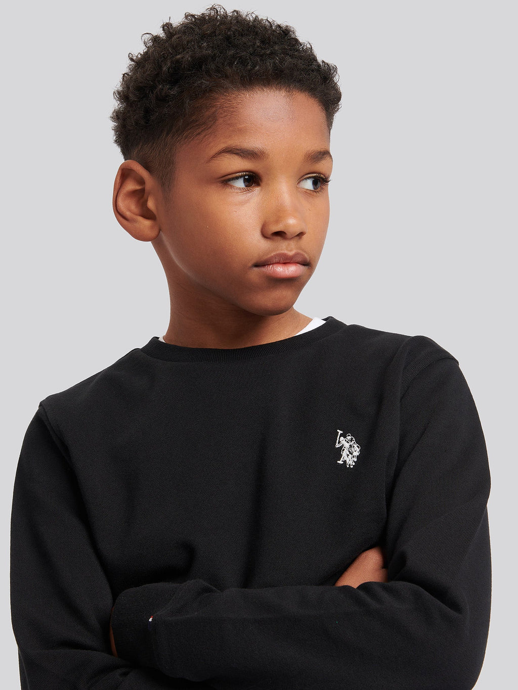 Boys Double Horsemen Crew in Black Bright White DHM