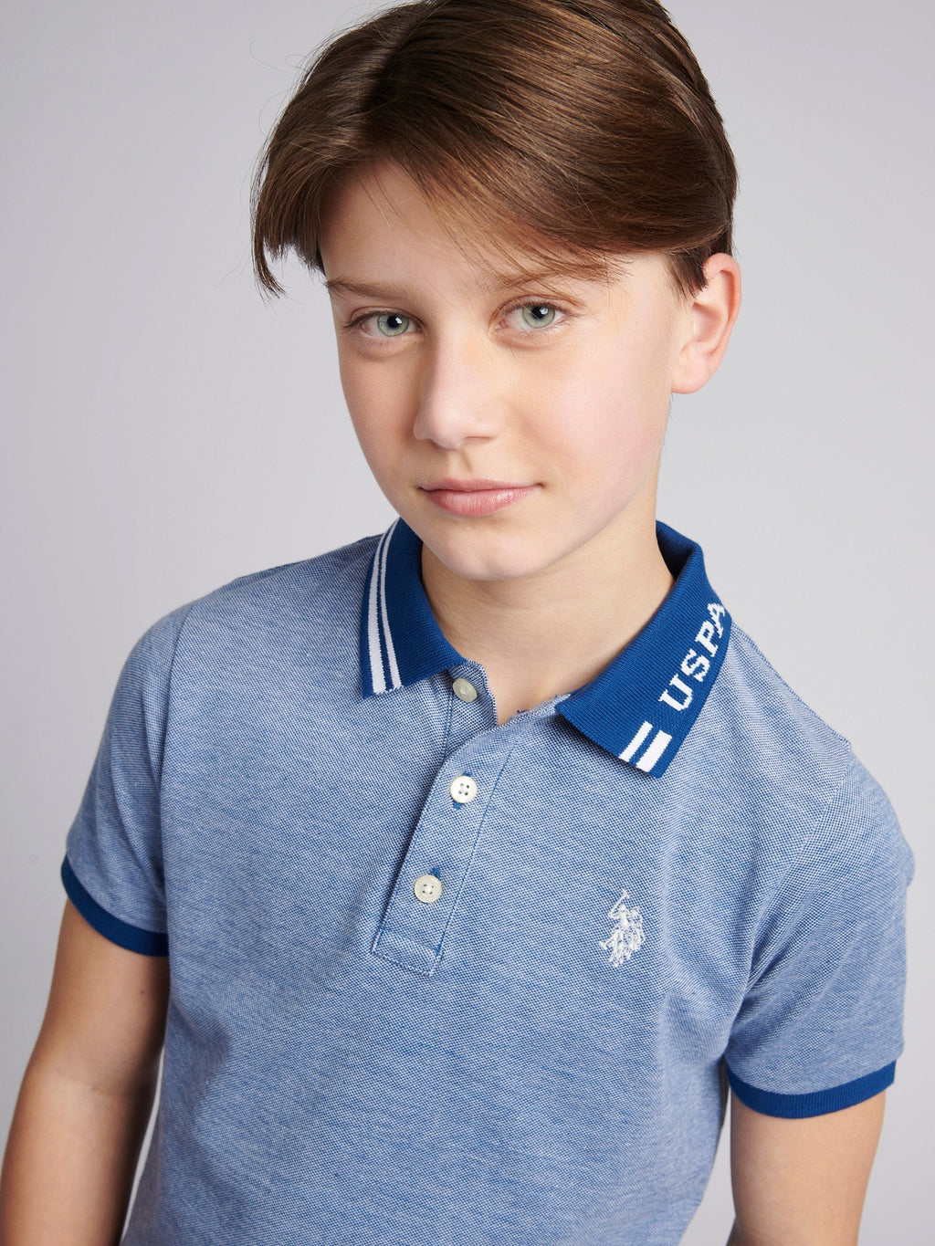 Boys Two Tone Pique Polo Shirt in Navy Peony