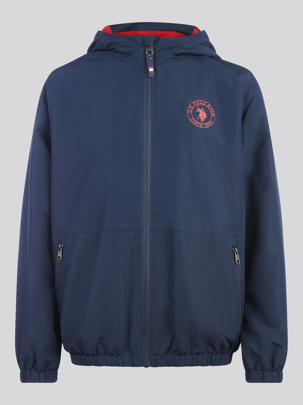 Boys Fleece Lined Windcheater in Dark Sapphire Navy / Haute Red DHM