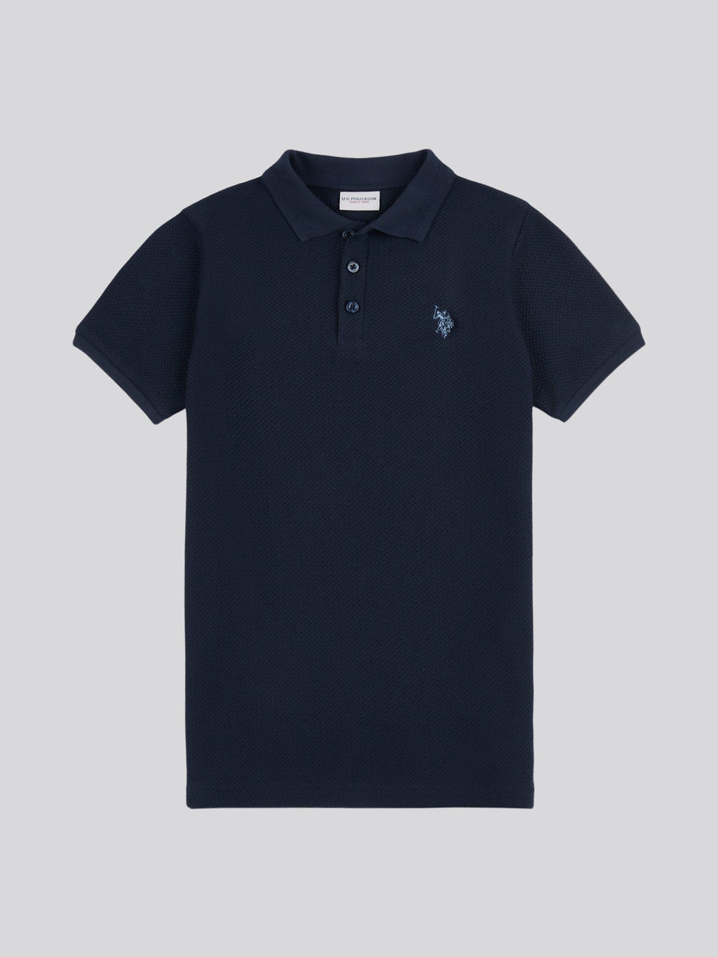 Boys Texture Double Horsemen Polo Shirt Dark Sapphire Navy