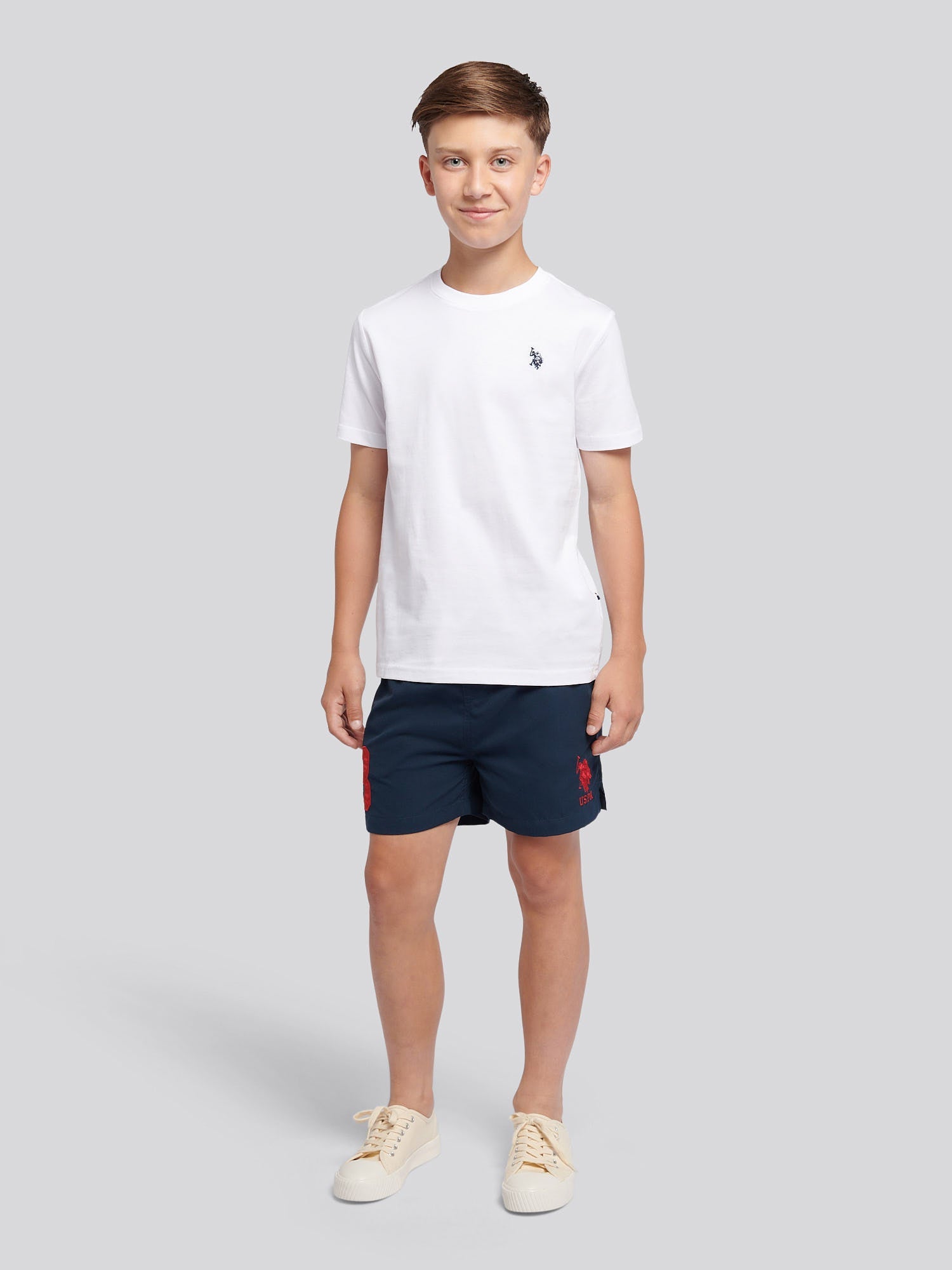 Boys Player 3 Swim Short in Dark Sapphire Navy / Haute Red DHM
