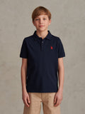 Boys Check Texture Polo Shirt Dark Sapphire Navy / Haute Red DHM
