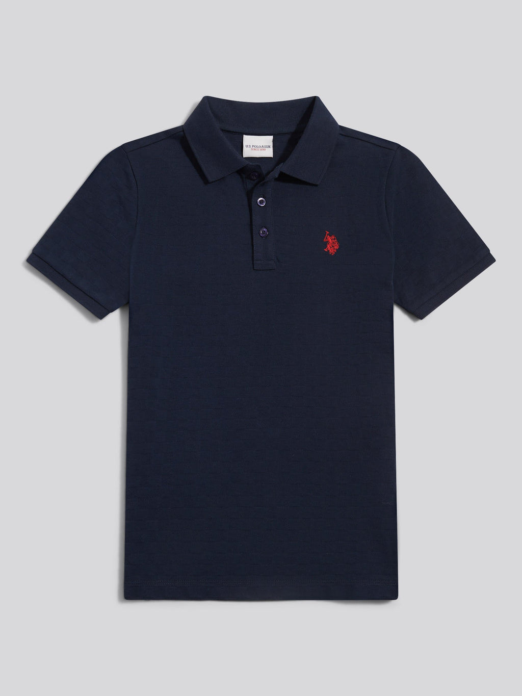 Boys Check Texture Polo Shirt Dark Sapphire Navy / Haute Red DHM