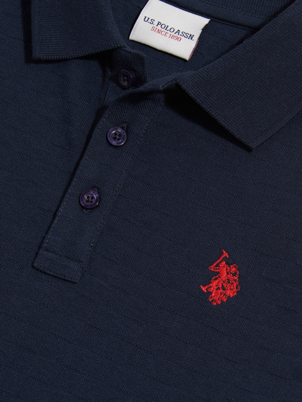 Boys Check Texture Polo Shirt Dark Sapphire Navy / Haute Red DHM