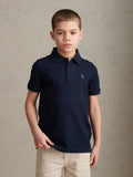 Boys Vertical Texture Polo Shirt Dark Sapphire Navy / Moonlight Blue DHM