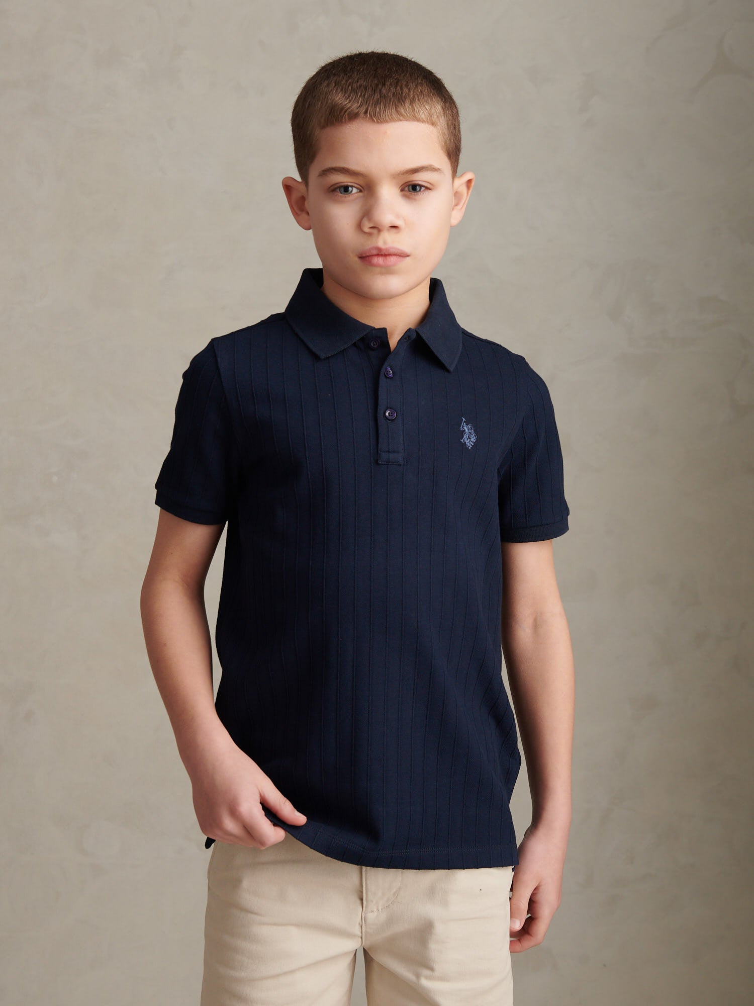Boys Vertical Texture Polo Shirt Dark Sapphire Navy / Moonlight Blue DHM