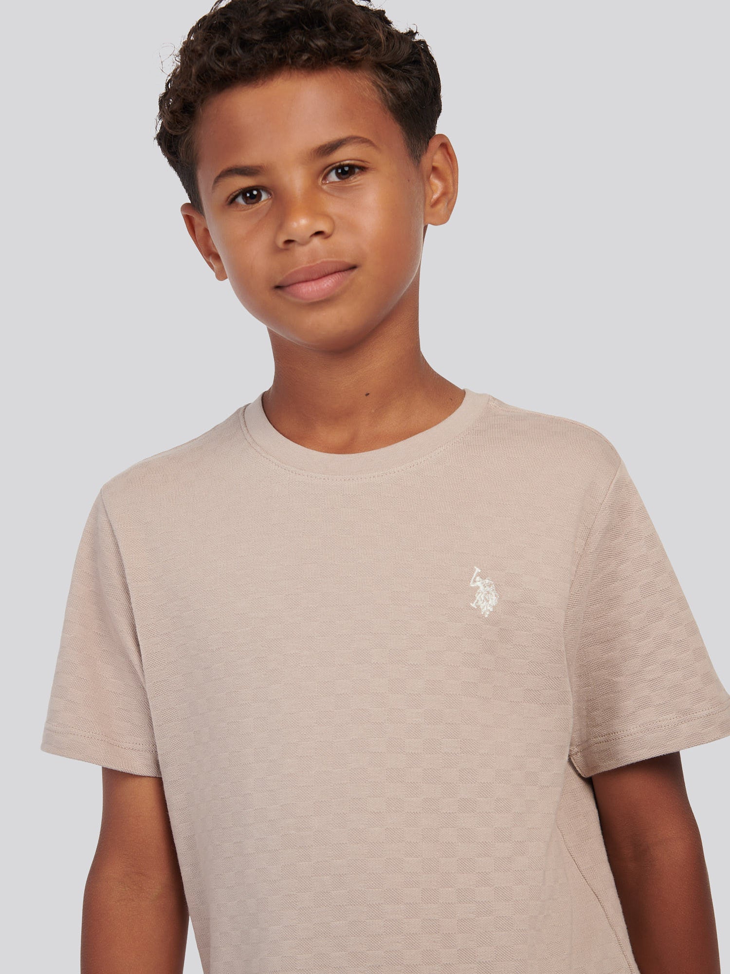 Boys Check Texture T-Shirt, in Atmosphere