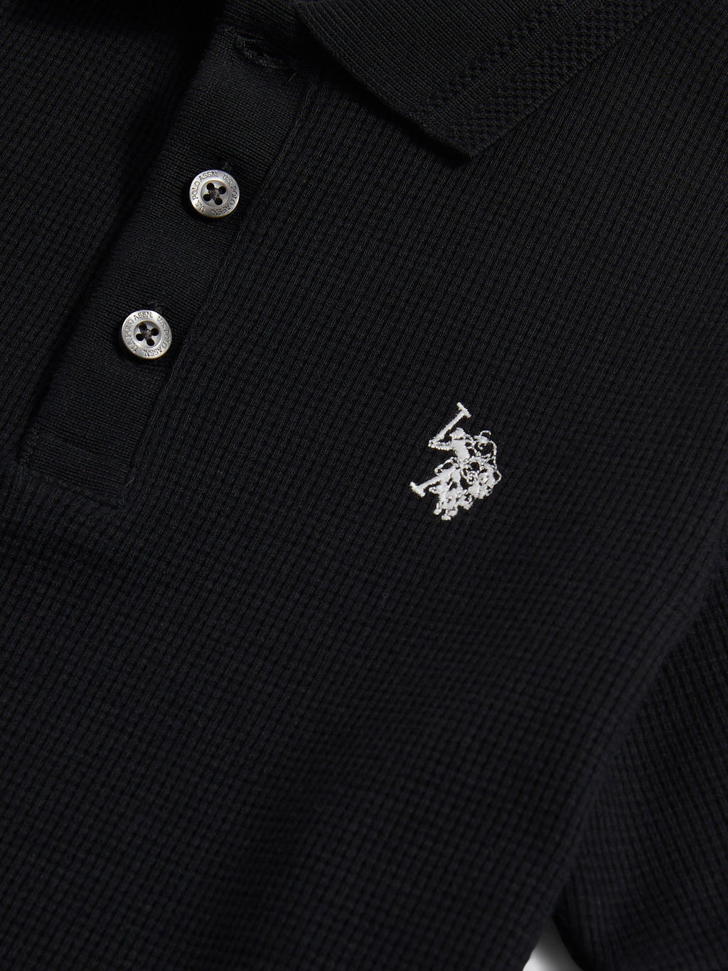 Boys Waffle Texture Polo Shirt in Black