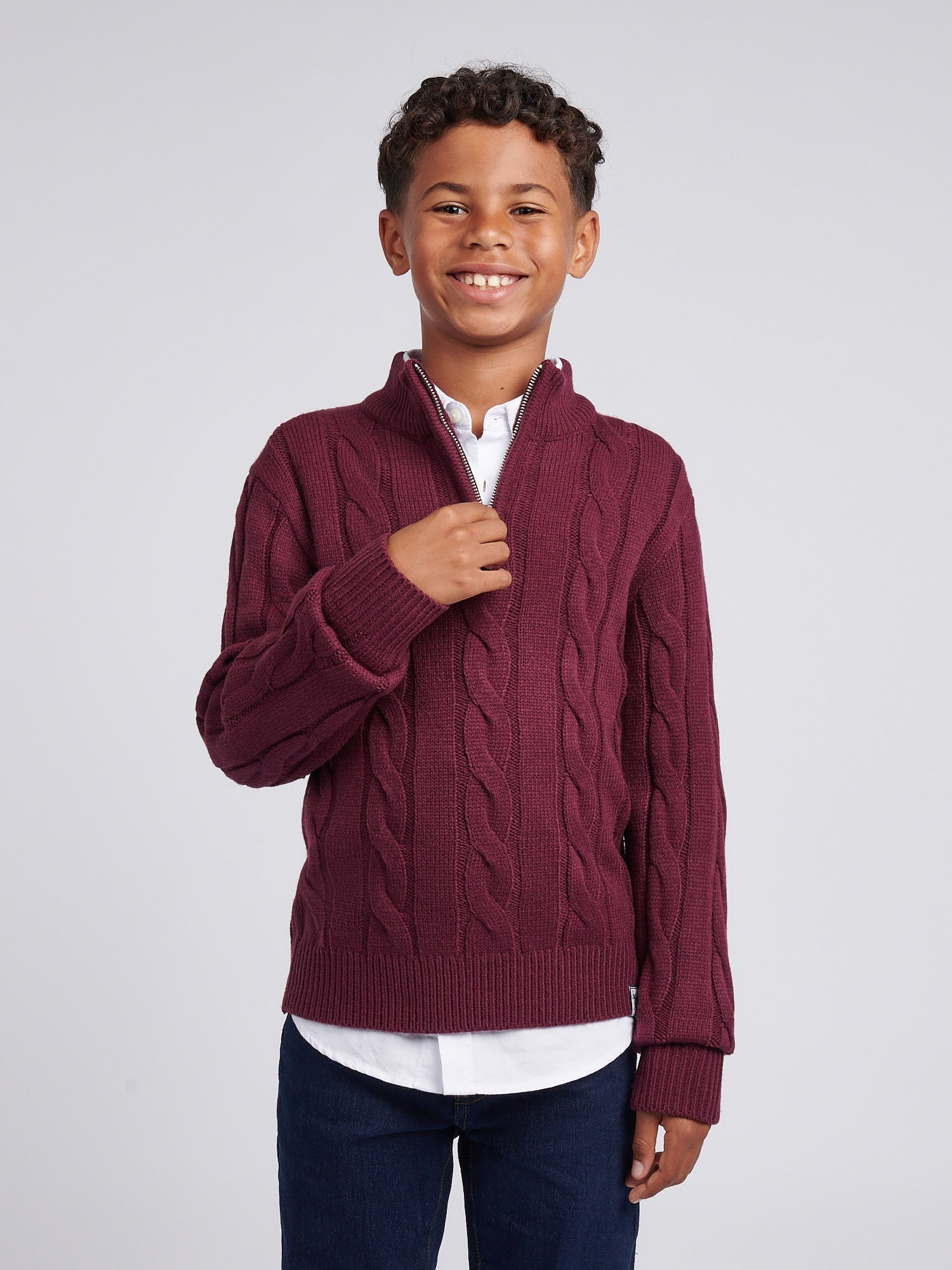 Boys Cable Knit Funnel in Grape Wine