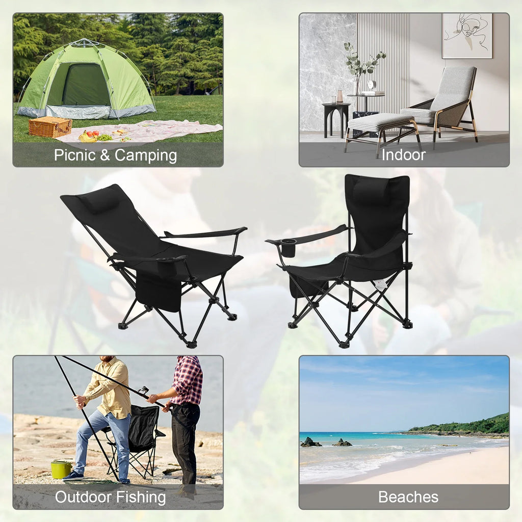 Folding Camping Chair  Lightweight Outdoor Chair Fishing Chair with Headrest Cup Holder Storage Carry Bag for Hiking Picnic Beac