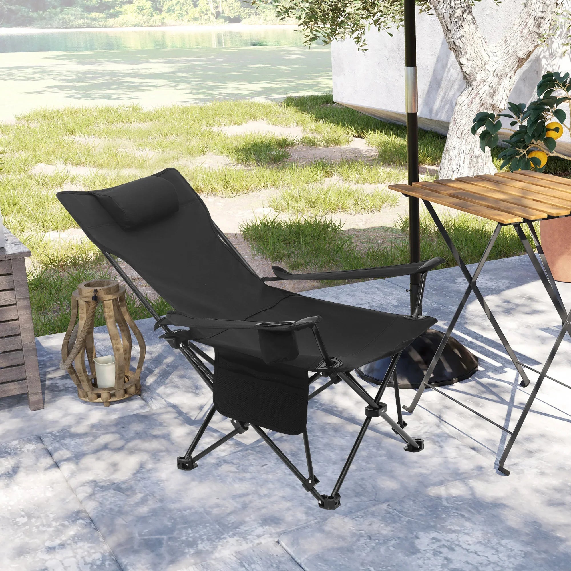 Folding Camping Chair  Lightweight Outdoor Chair Fishing Chair with Headrest Cup Holder Storage Carry Bag for Hiking Picnic Beac