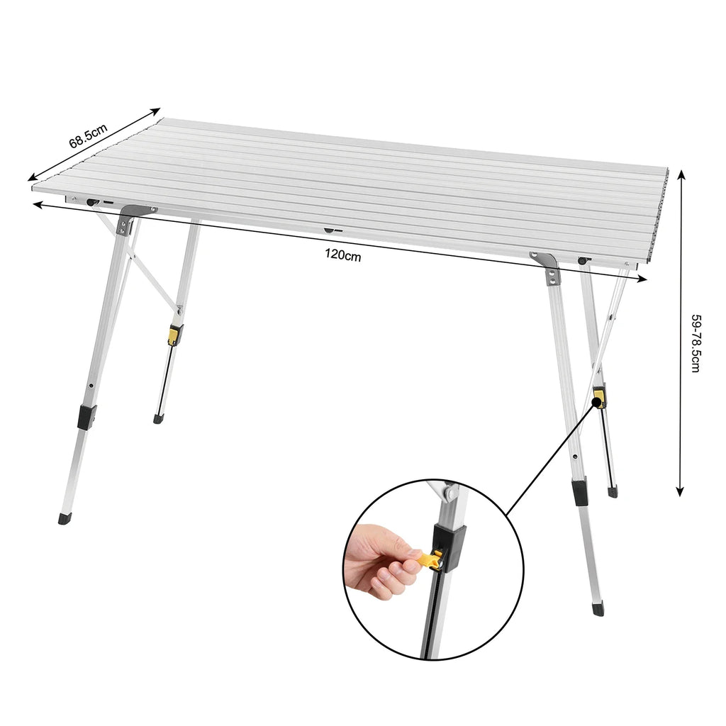 WOLTU Aluminum Folding Travel Camping Table with Carry Bag 120x68.5cm Adjustable Height Outdoor Garden Table for 4-6 People