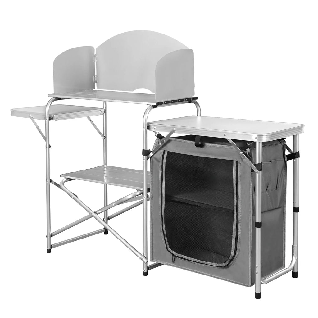 WOLTU Aluminium Foldable Camping Cabinet Travel Kitchen Cooking Storage Rack BBQ Table with Carry Bag for Outdoor  Garden Picnic