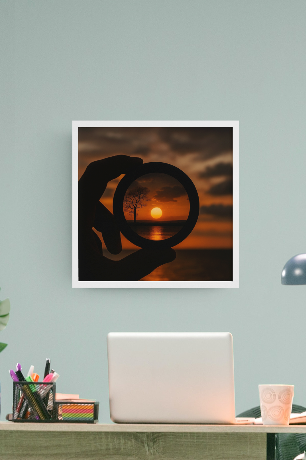 Sunset Through Camera Lens Wall Art – Photography Inspired Scenic Poster