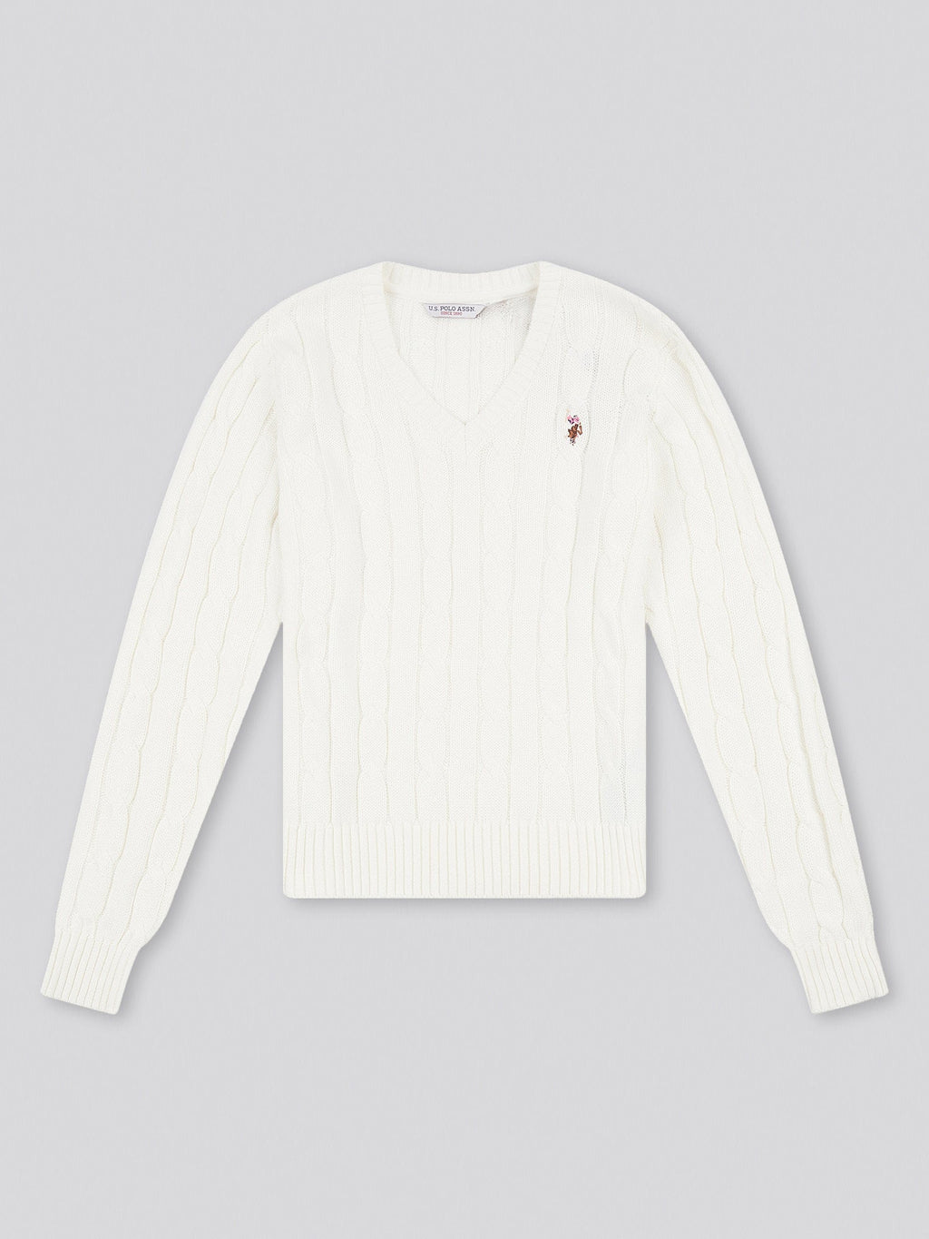 Womens V-Neck Cable Jumper Marshmallow