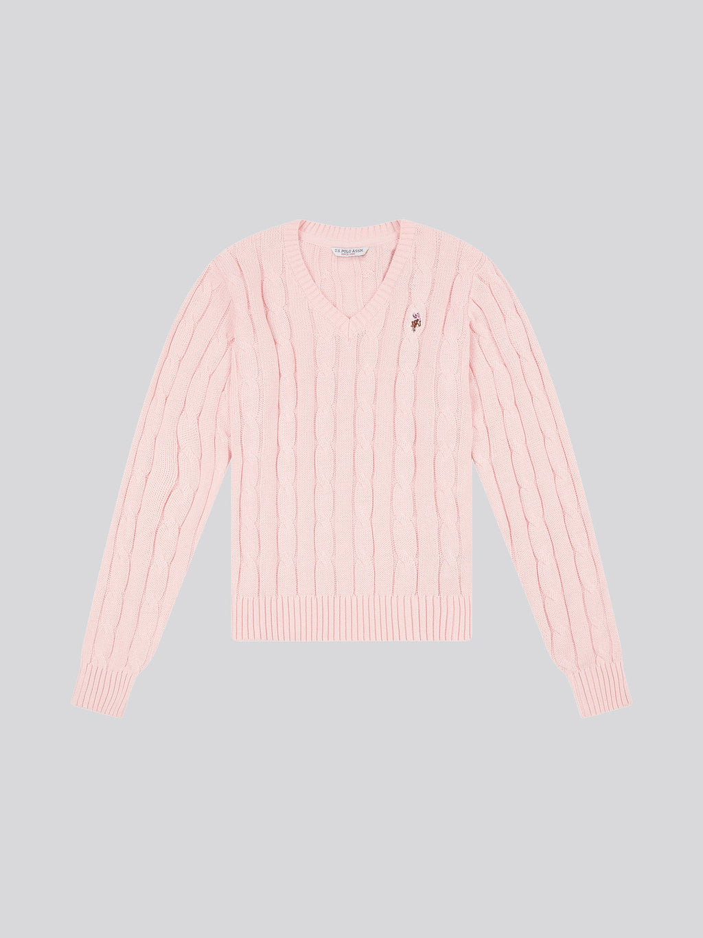 Womens V-Neck Cable Jumper Crystal Rose