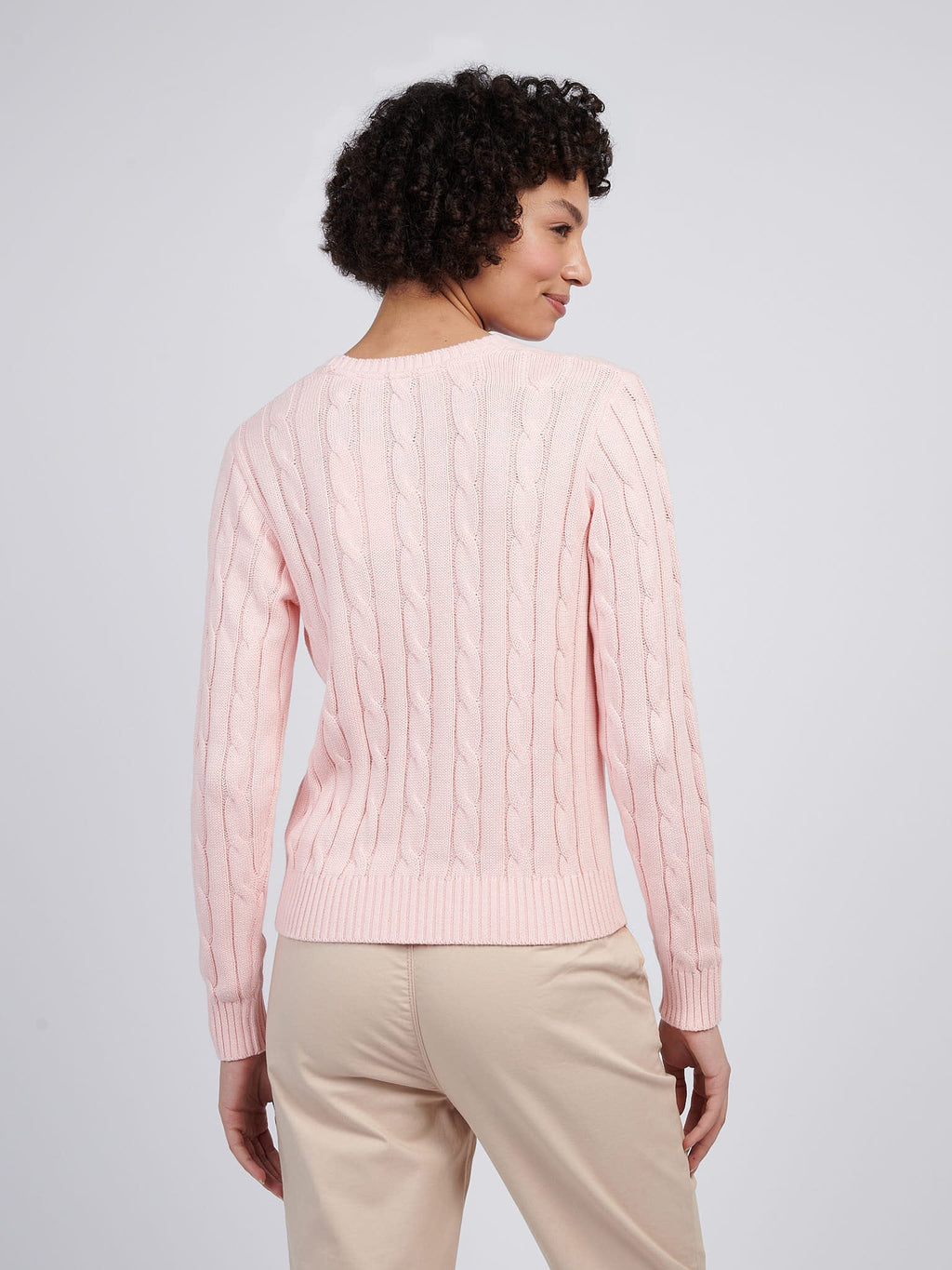 Womens Crew Neck Cable Jumper Crystal Rose