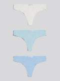 Womens 3 Pack Lace Trim Rib Thong in Aquamarine