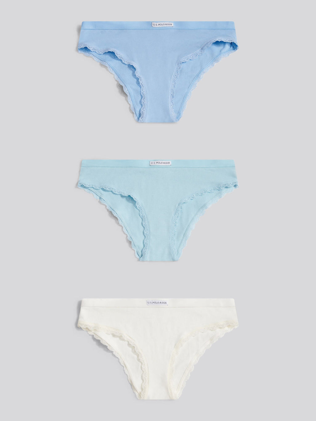 Womens 3 Pack Lace Trim Bikini Brief in Aquamarine