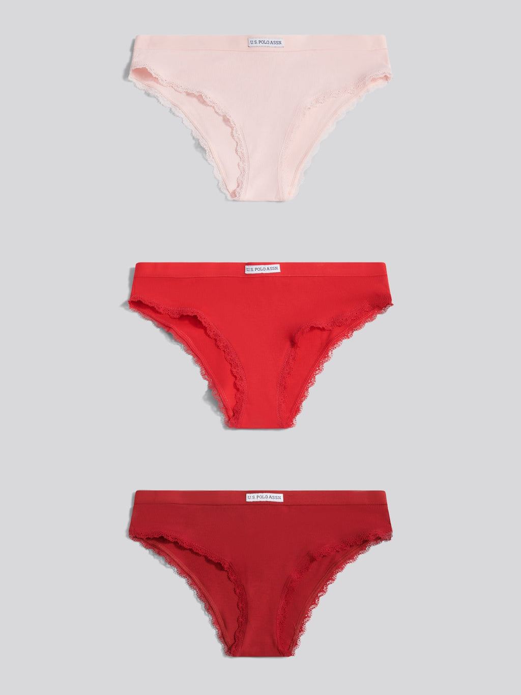 Womens 3 Pack Lace Trim Bikini Brief in Pink Dogwood