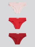 Womens 3 Pack Lace Trim Bikini Brief in Pink Dogwood