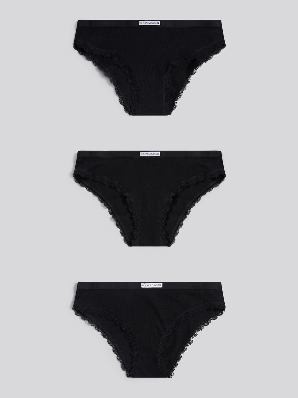 Womens 3 Pack Lace Trim Bikini Brief in Black/Black