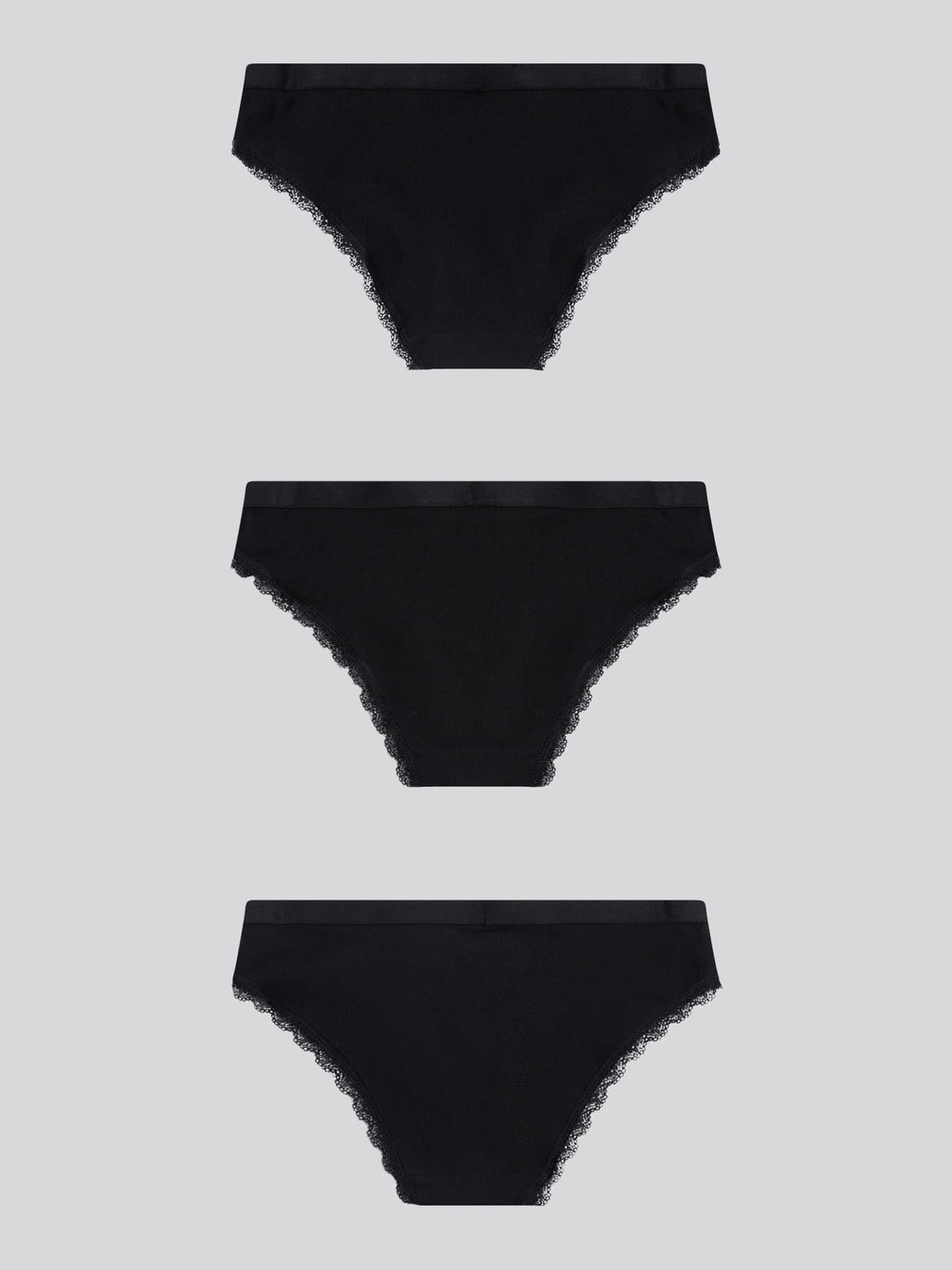 Womens 3 Pack Lace Trim Bikini Brief in Black/Black