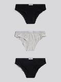 Womens 3 Pack Lace Trim Bikini Brief in Pearl Grey Marl