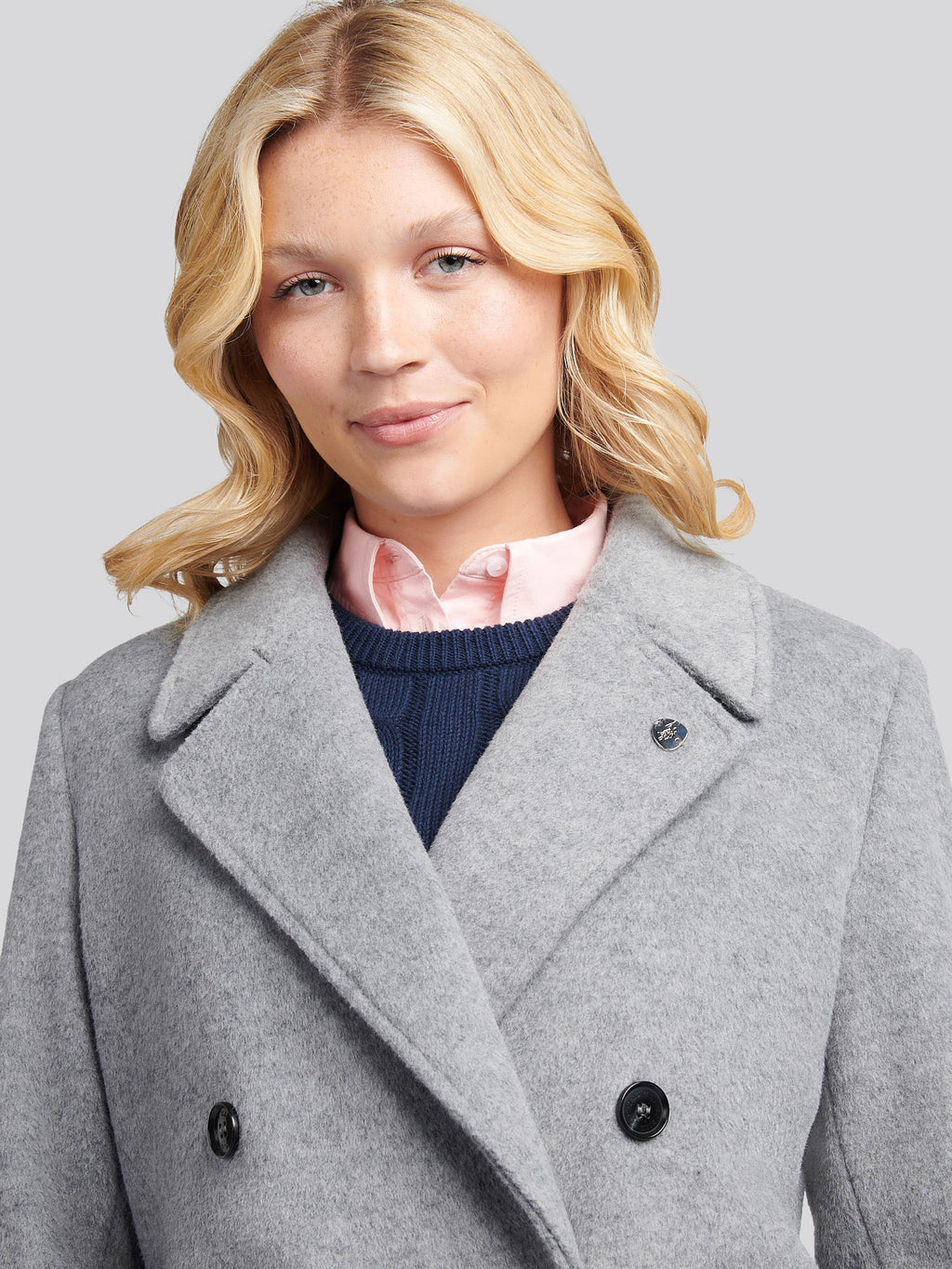 Womens Wool Blend Double Breasted Coat in Silver Filigree