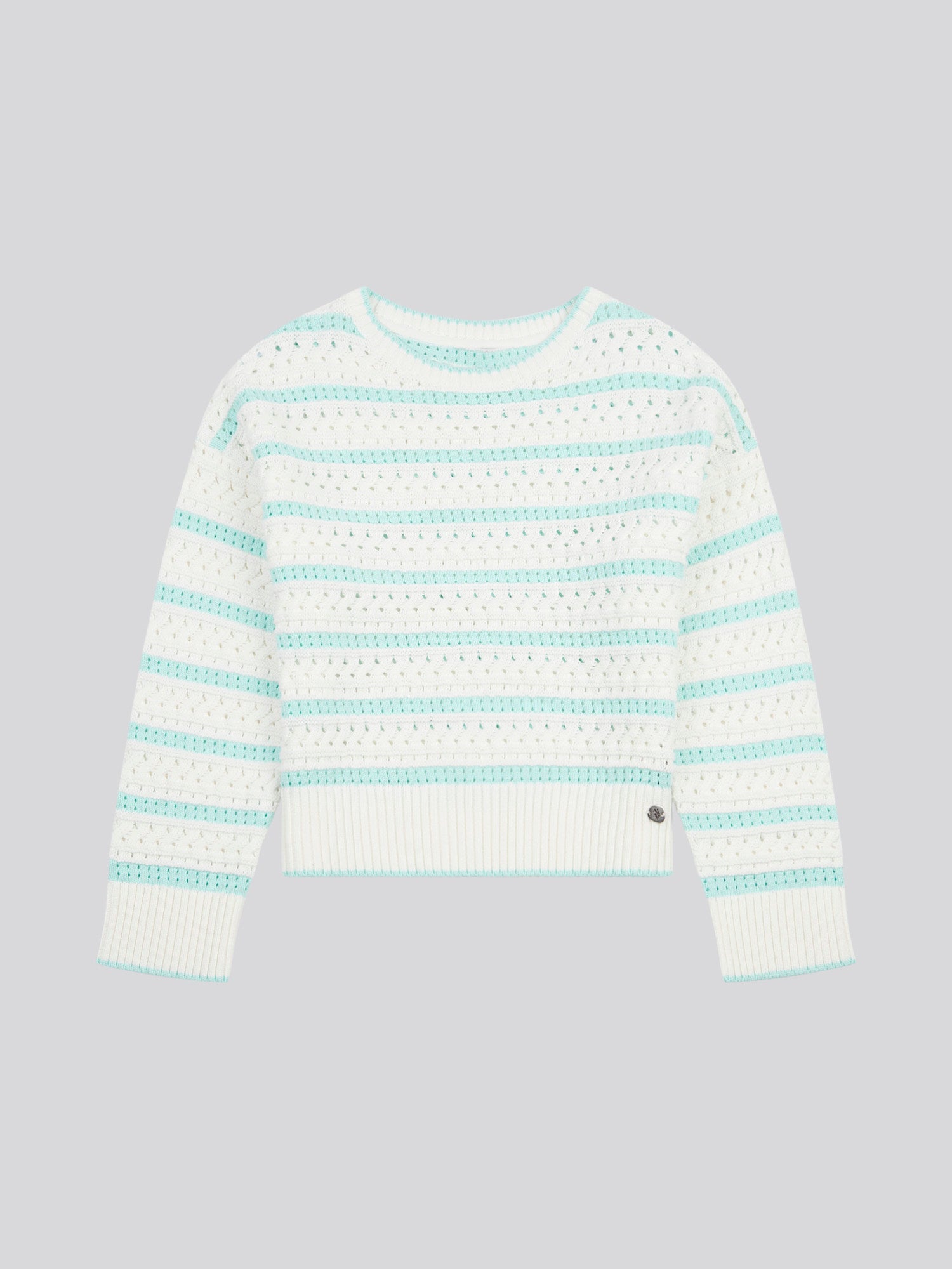 Womens Stripe Open Knit Cable Jumper in Blue Light