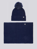 Womens Lurex Cable Beanie & Scarf Set in White / Harbour Mist DHM