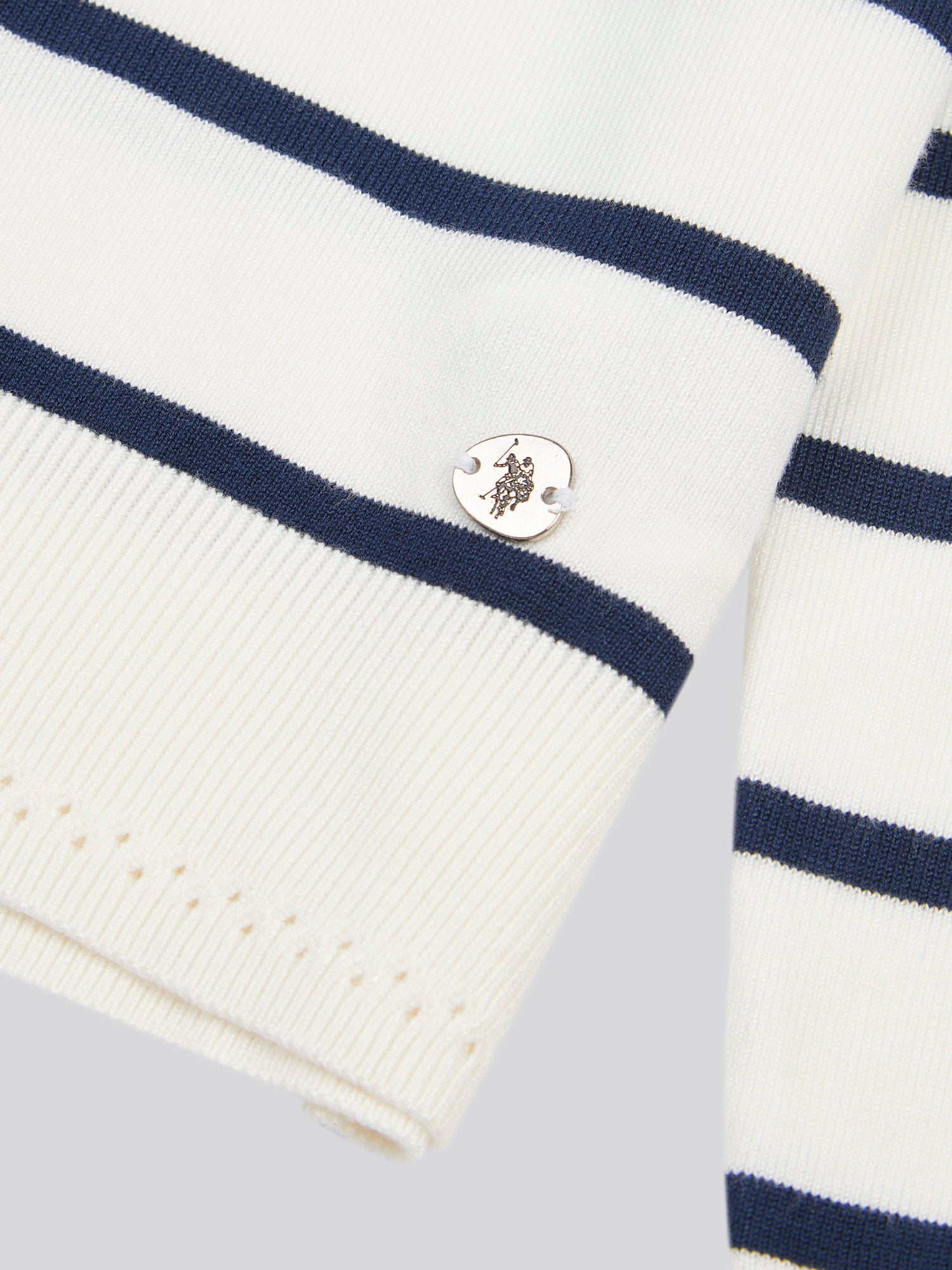 Womens Stripe V-Neck Fine Knit Jumper in Navy Iris