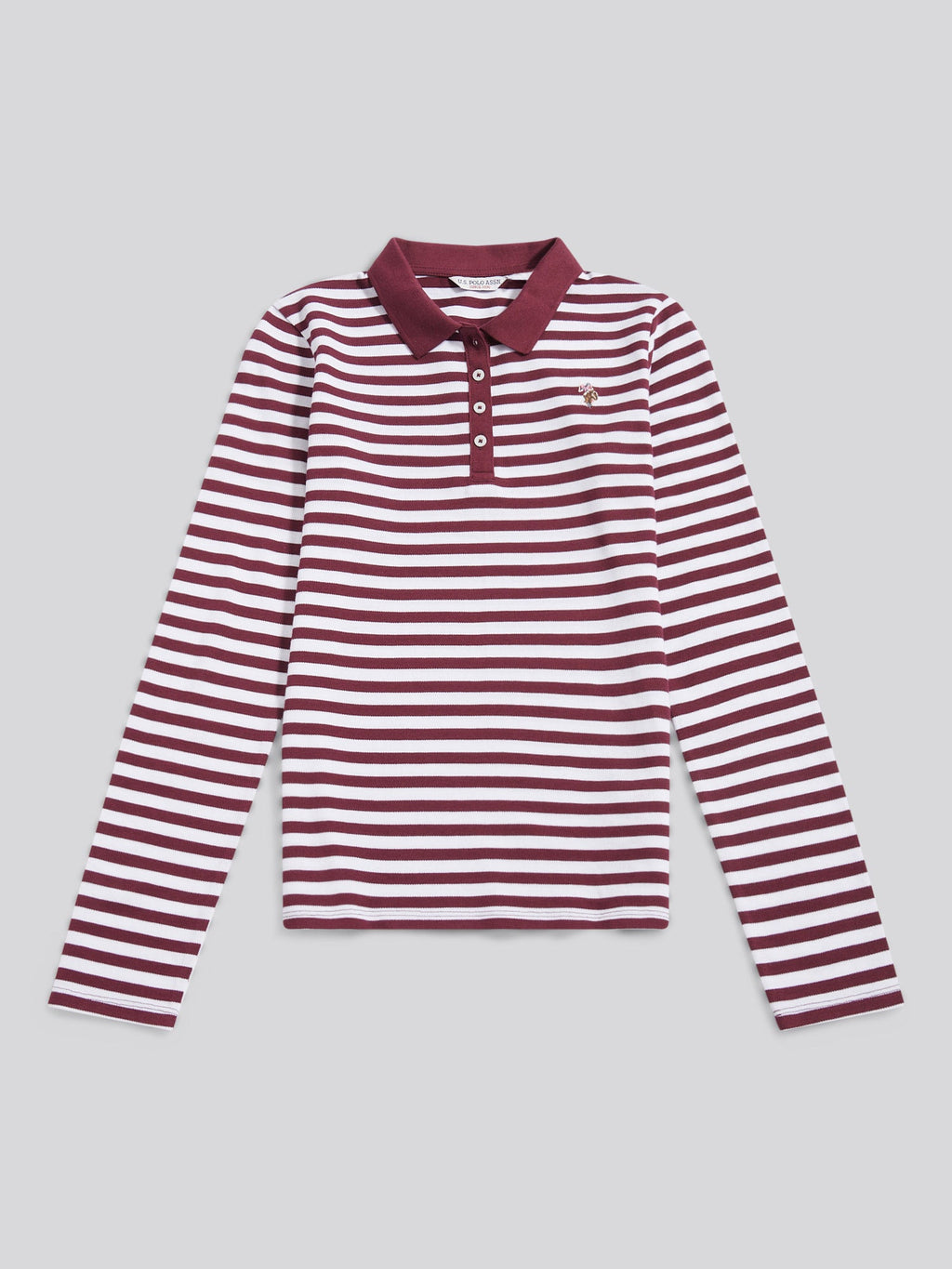Womens Long Sleeve Stripe Contrast Collar Polo Shirt in Fig