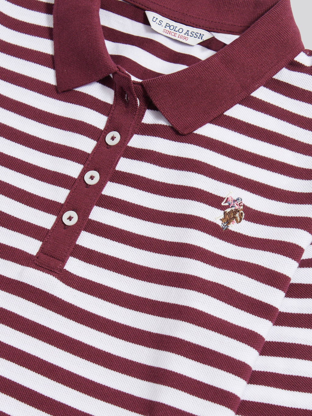 Womens Long Sleeve Stripe Contrast Collar Polo Shirt in Fig
