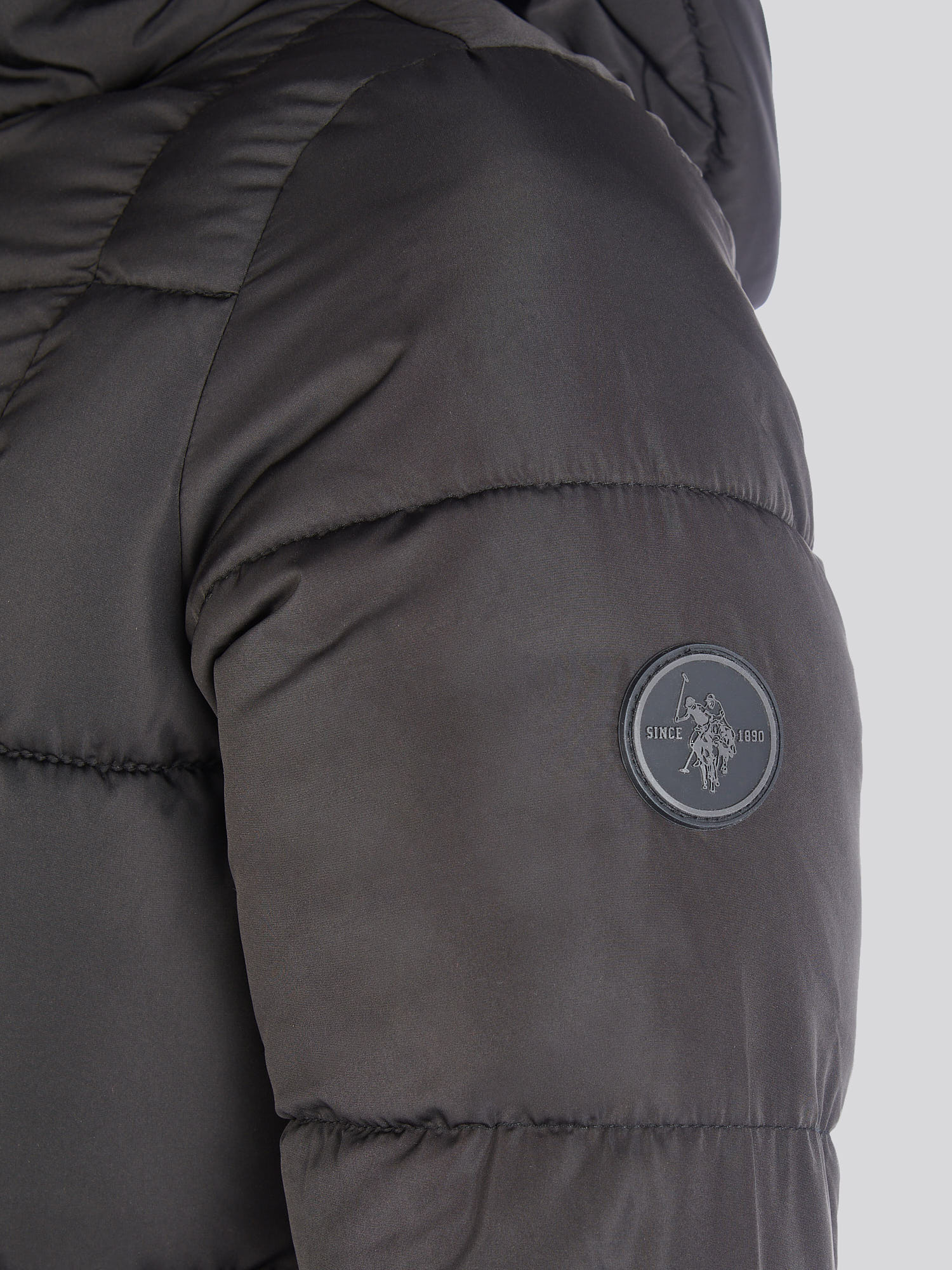 Womens Longline Square Quilt Puffer Coat in Black