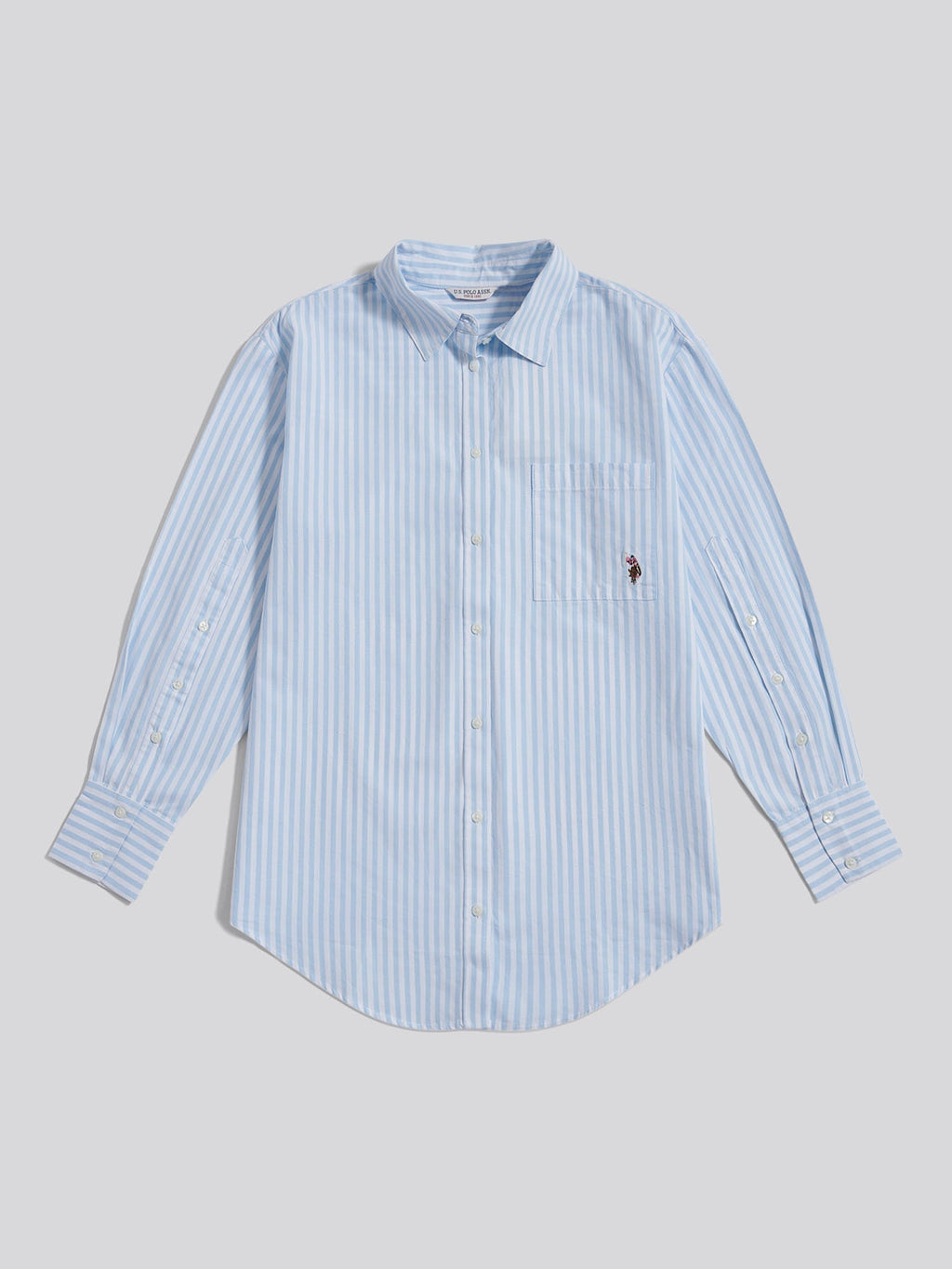 Womens Cotton Poplin Loose Fit Stripe Shirt in Windsurfer