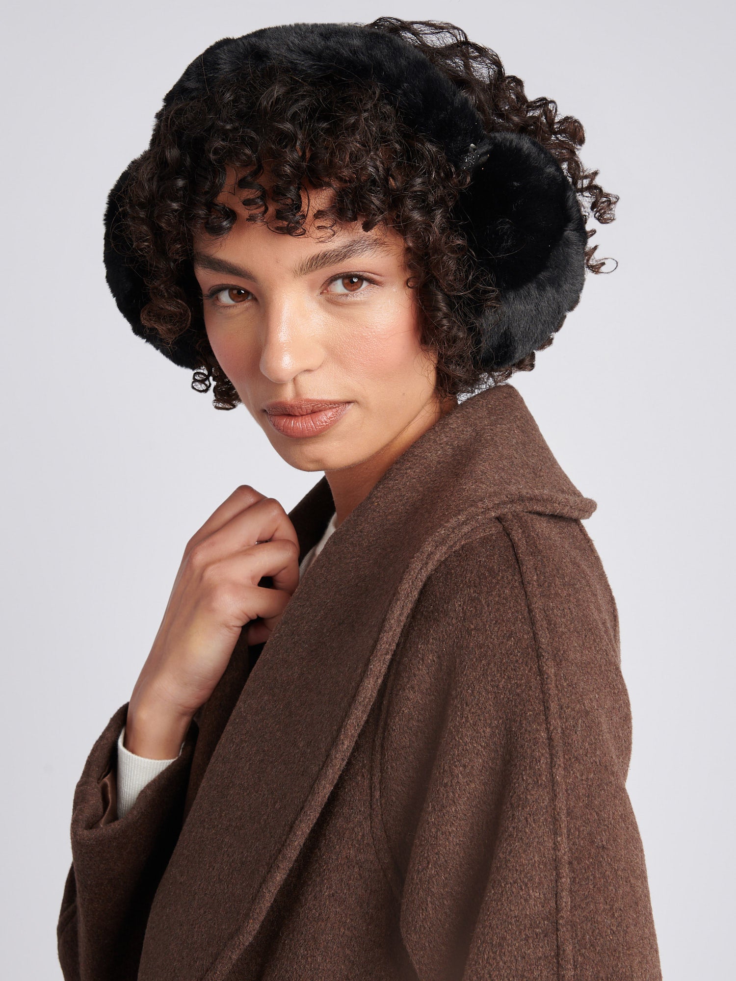 Womens Faux Fur Earmuffs in Black